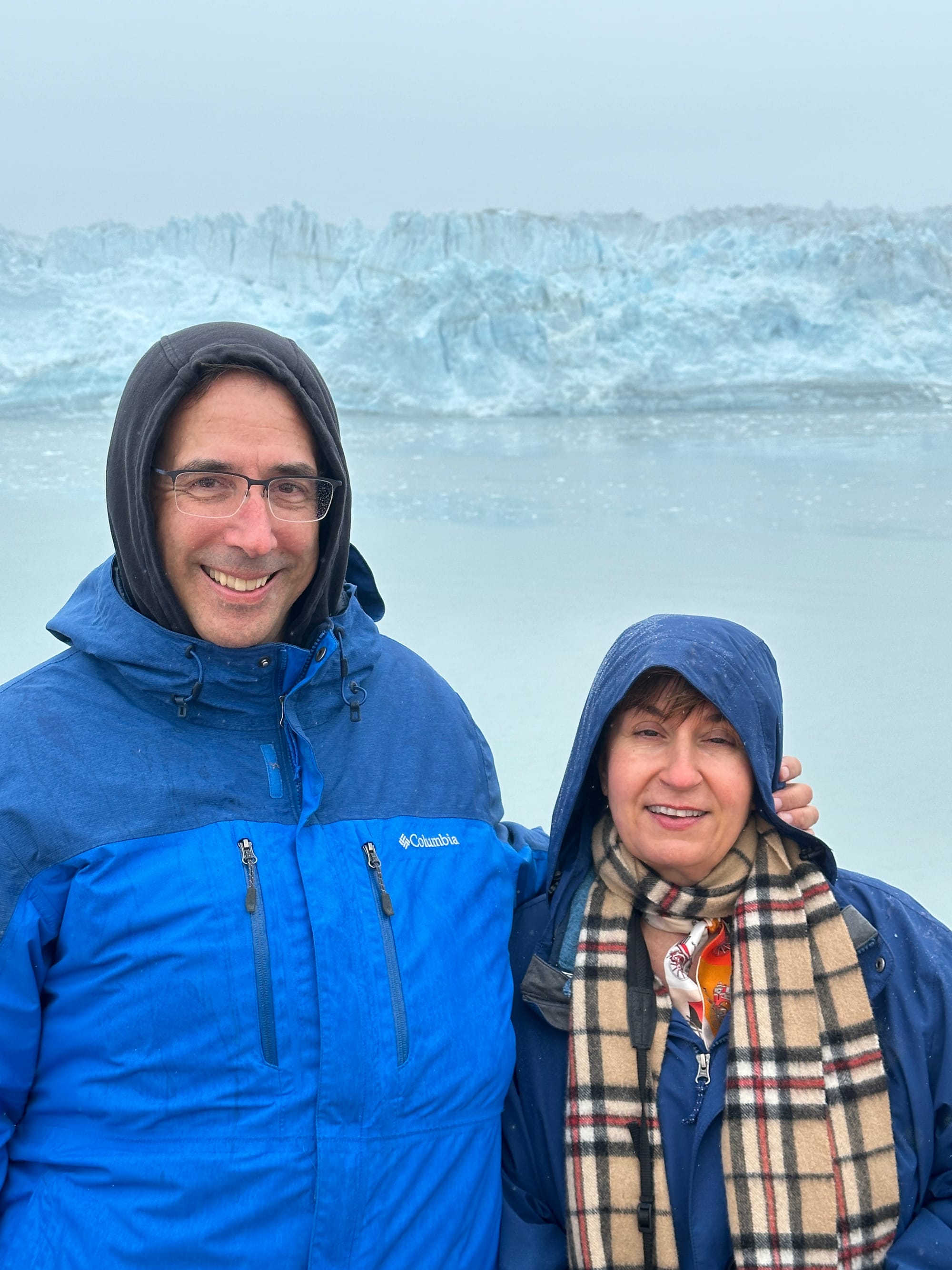 Photo of Ted & Galina in front of Hubbard Glacier from Observation Deck