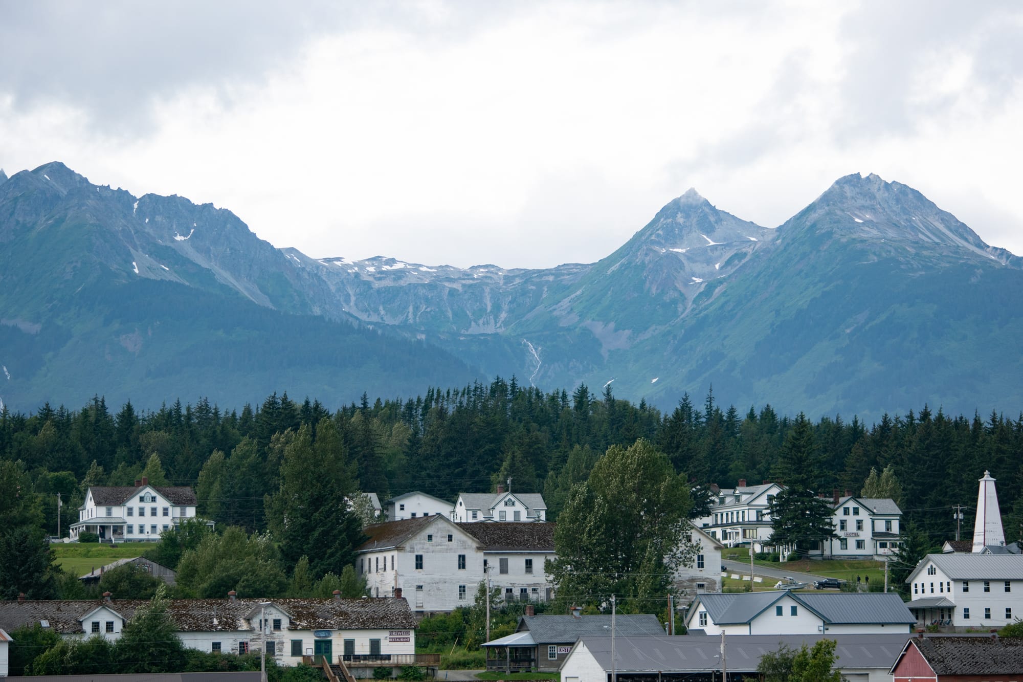 Photo of Haines, Alaska, nestled in the mountains.