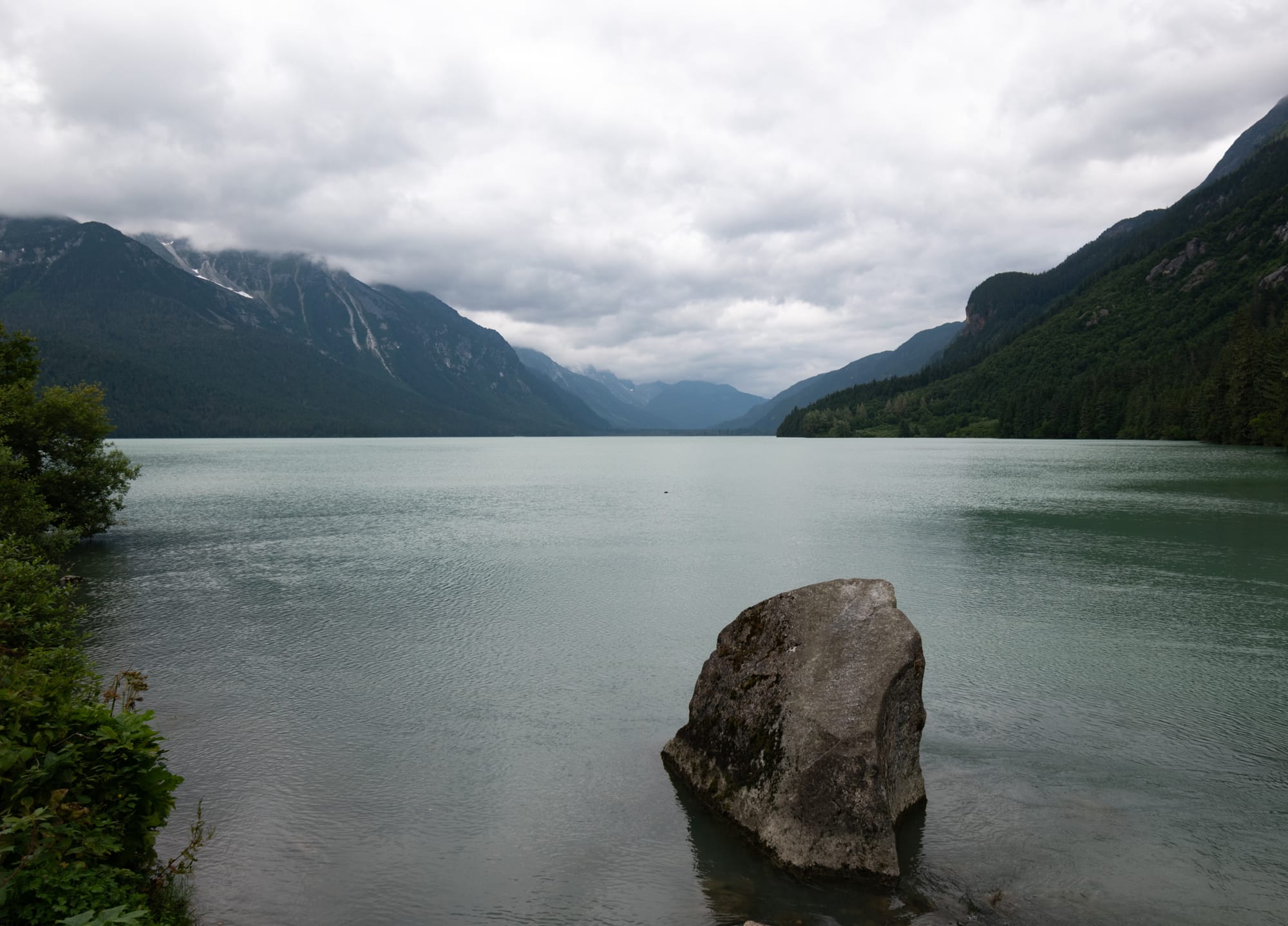 Photo of Chilkoot Lake and surrounding valley.