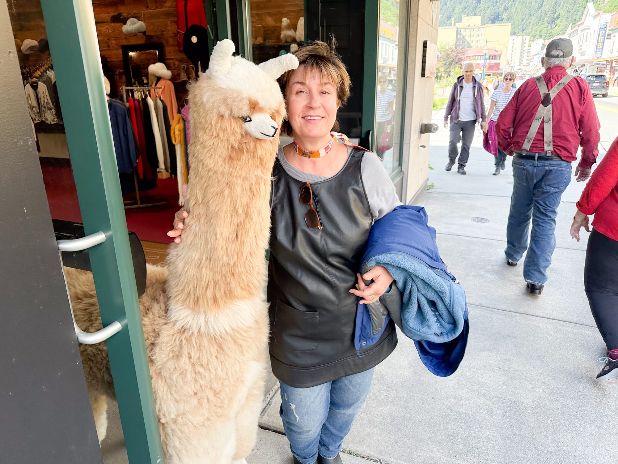 Photo of Galina and her Llama friend, downtown Juneau