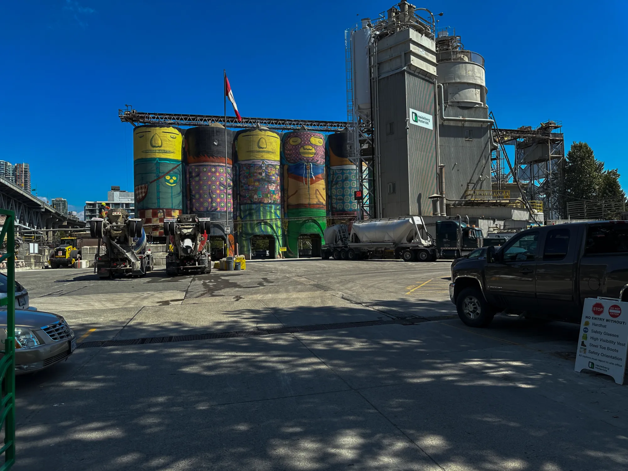 Photo of Heidelberg Materials silo characters.