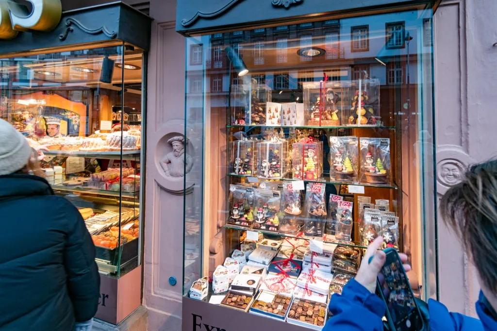 Bakery with fancy chocolates on display