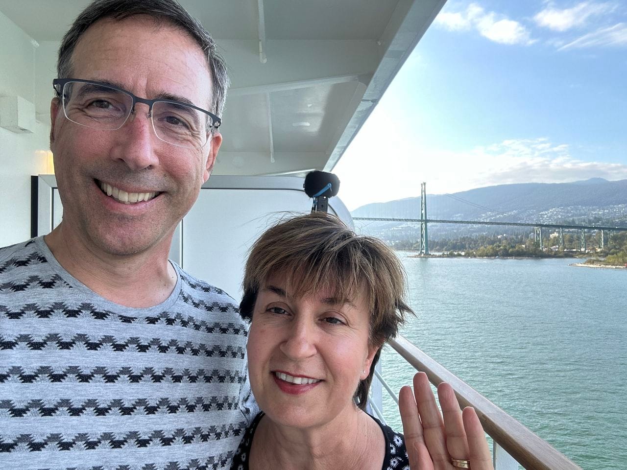 Galina and Ted leaving Vancouver, B.C. on Silversea Muse 2024