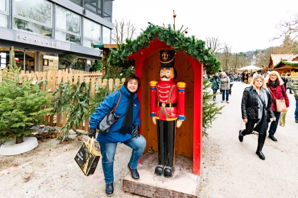 Photo of Galina at one of the Christmas Market entrances, Baden Baden